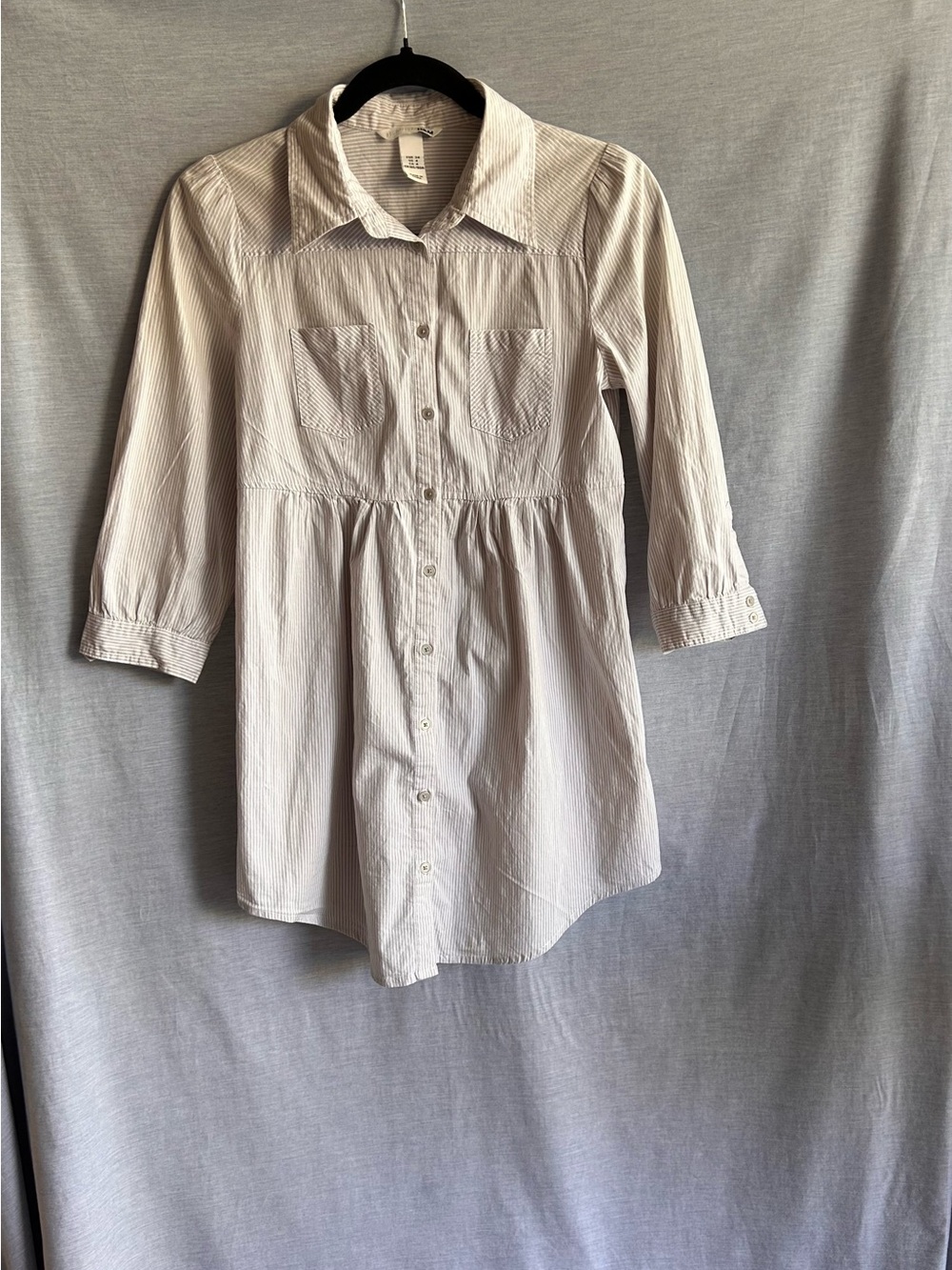 H&M Cream Stripe Button-Front Casual Shirt Dress